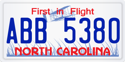 NC license plate ABB5380