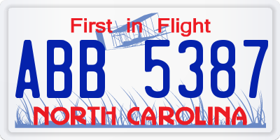 NC license plate ABB5387