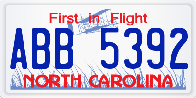 NC license plate ABB5392