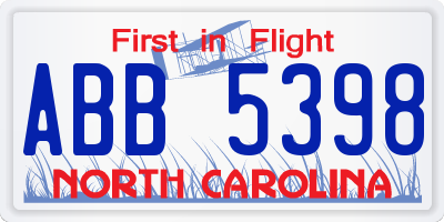 NC license plate ABB5398