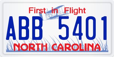 NC license plate ABB5401