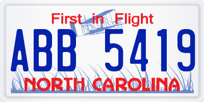 NC license plate ABB5419