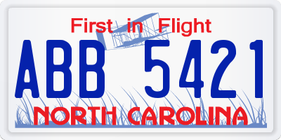 NC license plate ABB5421