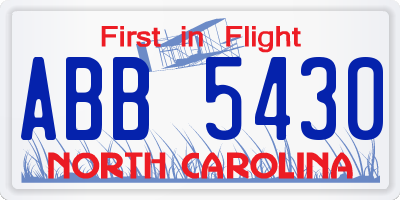 NC license plate ABB5430