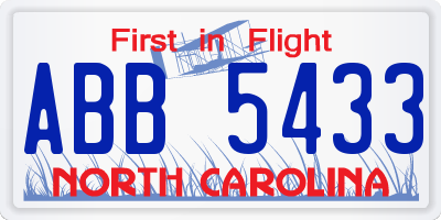 NC license plate ABB5433