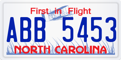 NC license plate ABB5453
