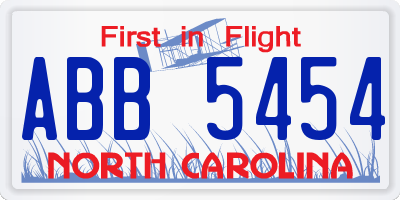 NC license plate ABB5454