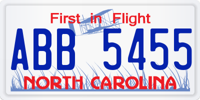 NC license plate ABB5455