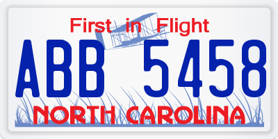 NC license plate ABB5458