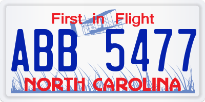 NC license plate ABB5477