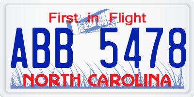NC license plate ABB5478