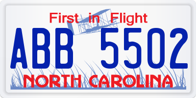 NC license plate ABB5502