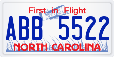 NC license plate ABB5522