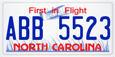 NC license plate ABB5523