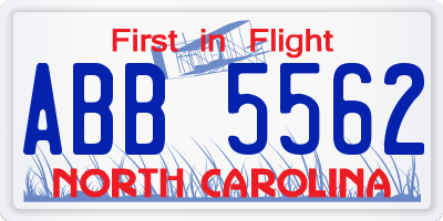 NC license plate ABB5562