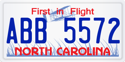 NC license plate ABB5572