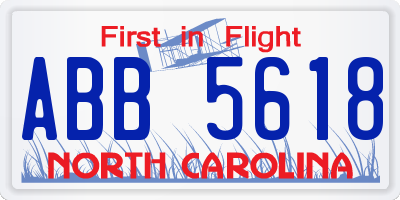 NC license plate ABB5618