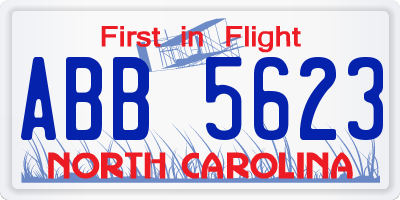 NC license plate ABB5623