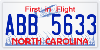 NC license plate ABB5633