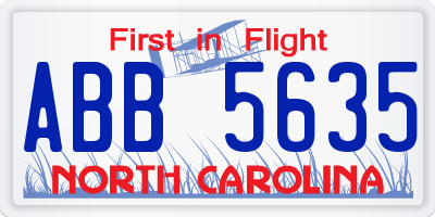 NC license plate ABB5635