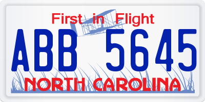 NC license plate ABB5645
