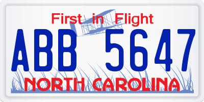 NC license plate ABB5647
