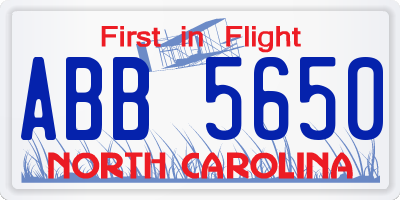 NC license plate ABB5650