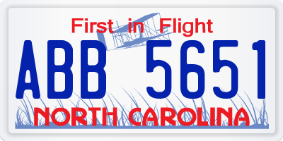 NC license plate ABB5651