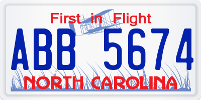 NC license plate ABB5674