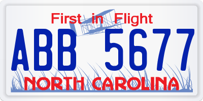 NC license plate ABB5677