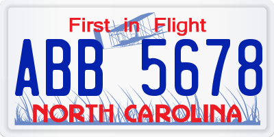 NC license plate ABB5678