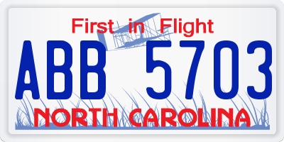 NC license plate ABB5703