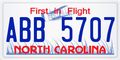 NC license plate ABB5707