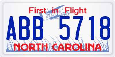 NC license plate ABB5718