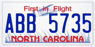 NC license plate ABB5735