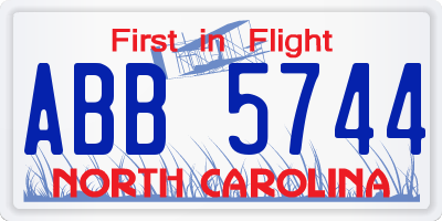 NC license plate ABB5744