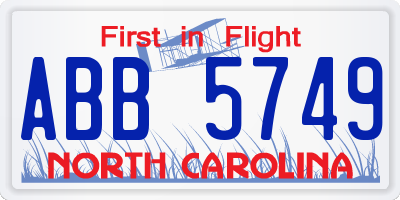 NC license plate ABB5749