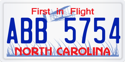 NC license plate ABB5754
