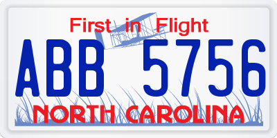 NC license plate ABB5756