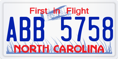 NC license plate ABB5758