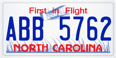 NC license plate ABB5762