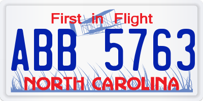 NC license plate ABB5763