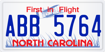 NC license plate ABB5764