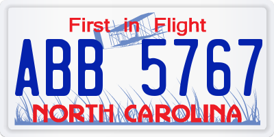 NC license plate ABB5767