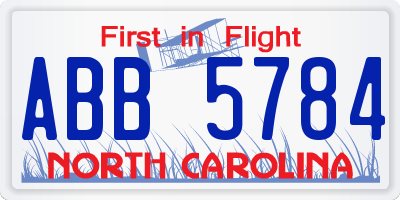 NC license plate ABB5784