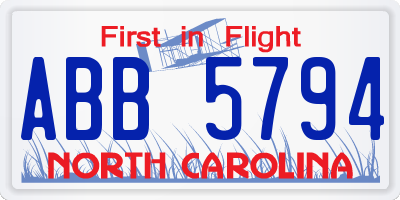 NC license plate ABB5794