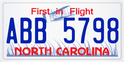 NC license plate ABB5798