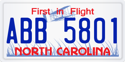 NC license plate ABB5801