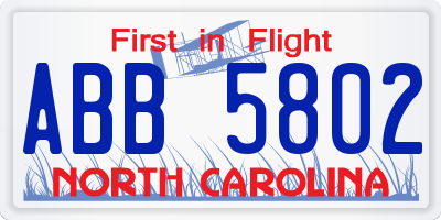NC license plate ABB5802