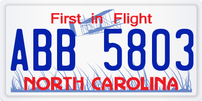 NC license plate ABB5803